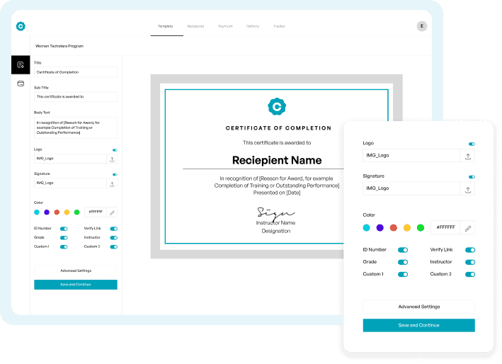 Professional certificate design interface